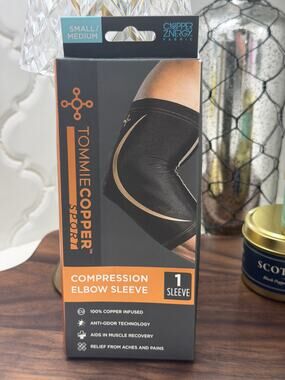 Tommie Copper Sport Compression Elbow Sleeve Black S/M Copper Zinc New